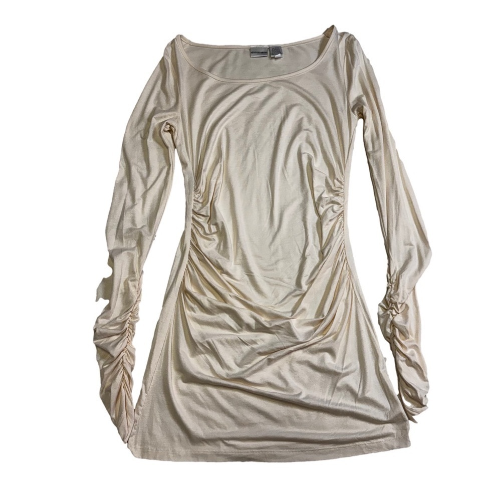 Newport News Cream Long Sleeve Top, Size Small Ruching on Sides and Sleeves NWOT - Picture 3 of 13